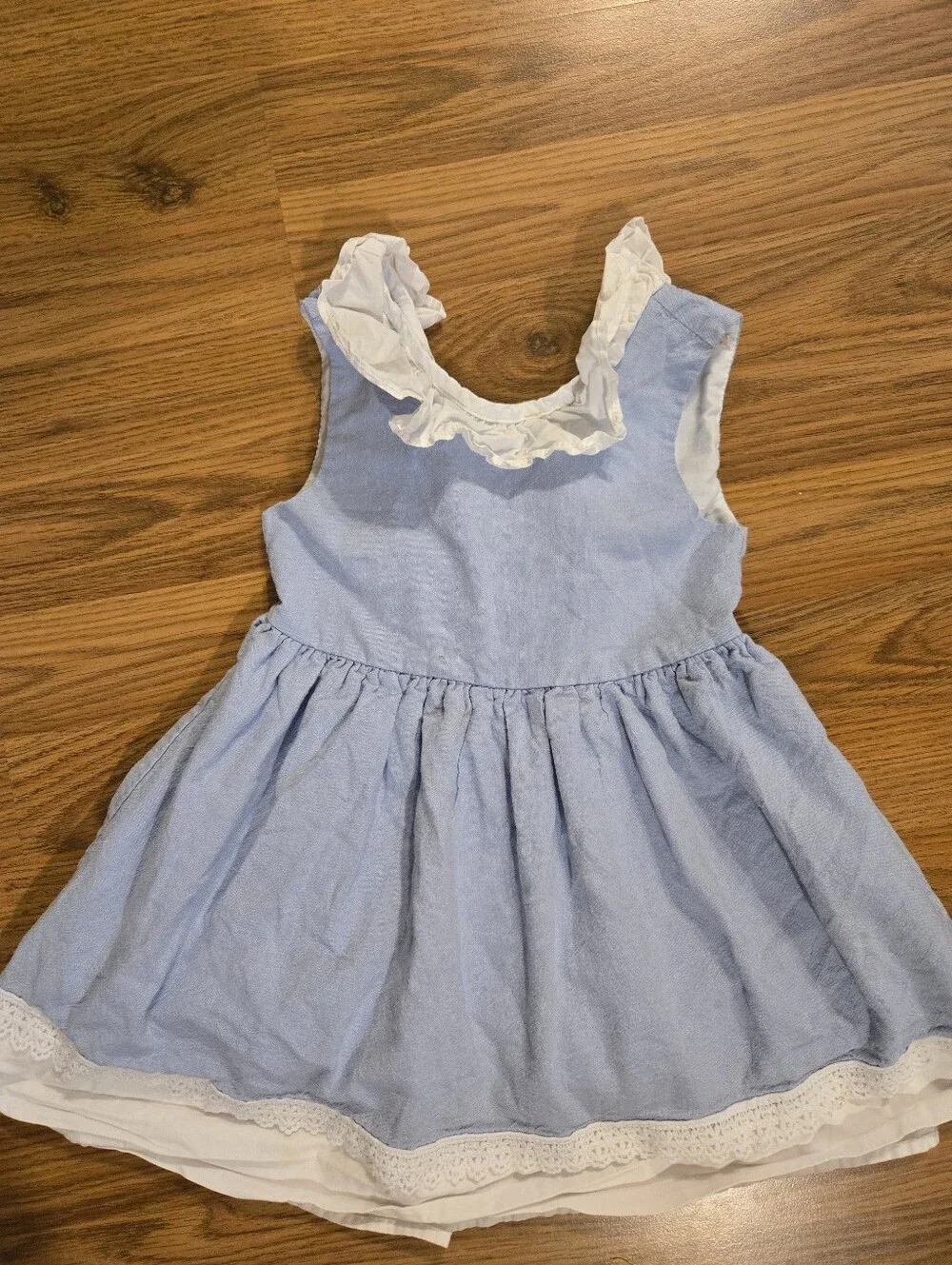 Girl's Toddler Vintage Blue Cotton Cottagecore Ruffle Dress 12-18M